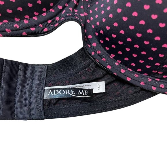 Adore Me Bra 44D Black Pink Polka Dot Lace Molded Underwire Adjustable Pink Bow - Picture 2 of 5